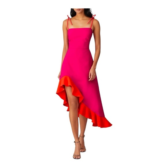 Christian Siriano Dress Tie Shoulder Asymmetrical Midi  Colorblock Size 4 - Picture 1 of 12